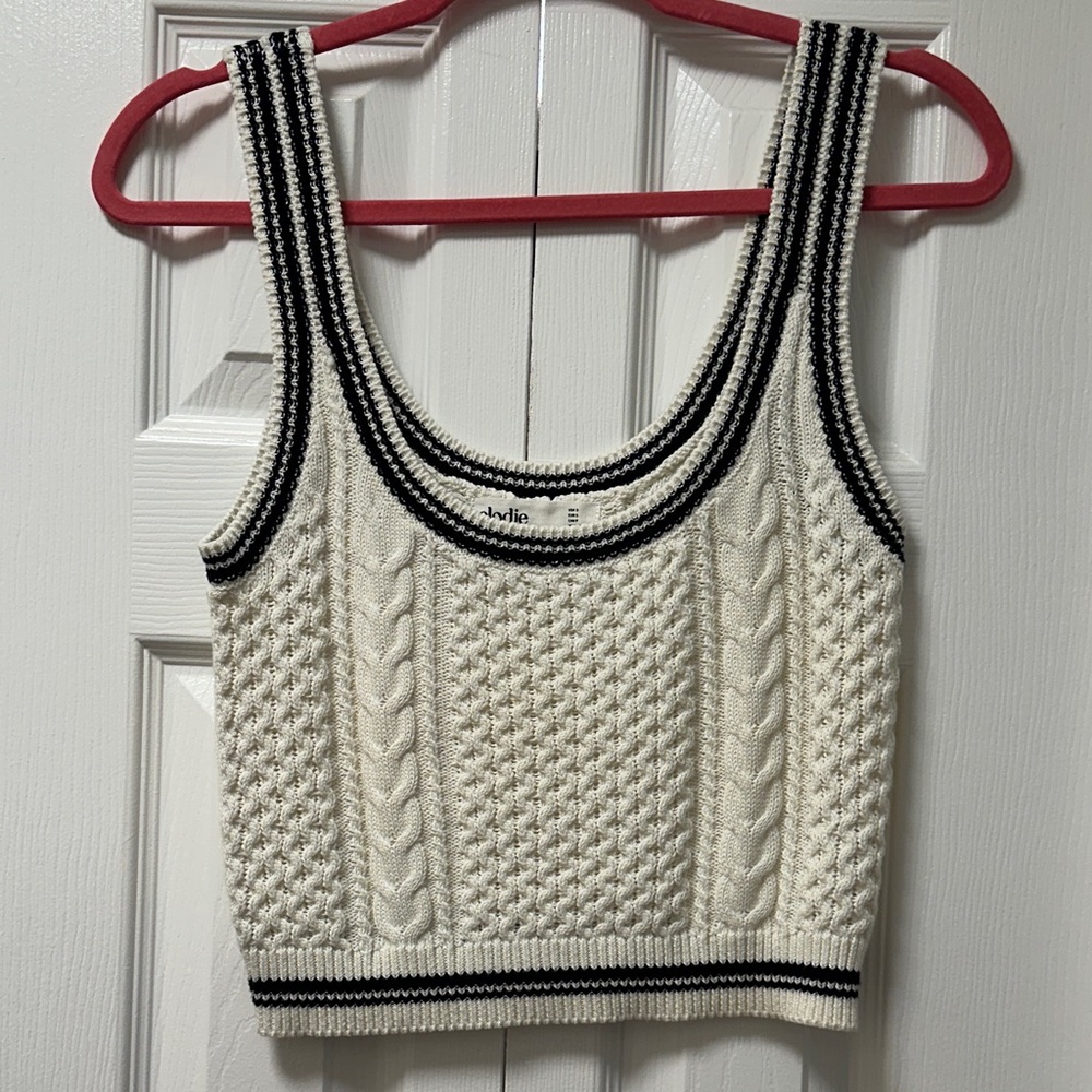 Elodie Cream and Navy Knit Crop Top